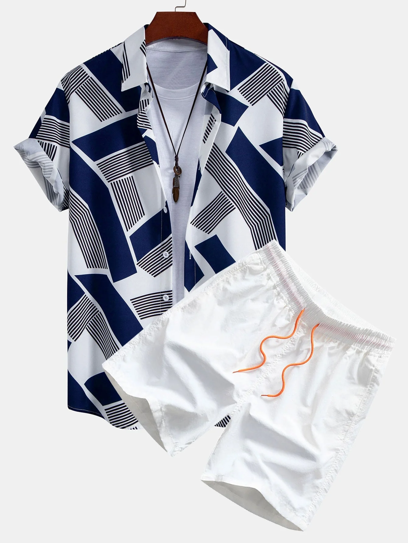 Gaspar® | Color Block Geometry Print Button Up Shirt & Swim Shorts - Image 2