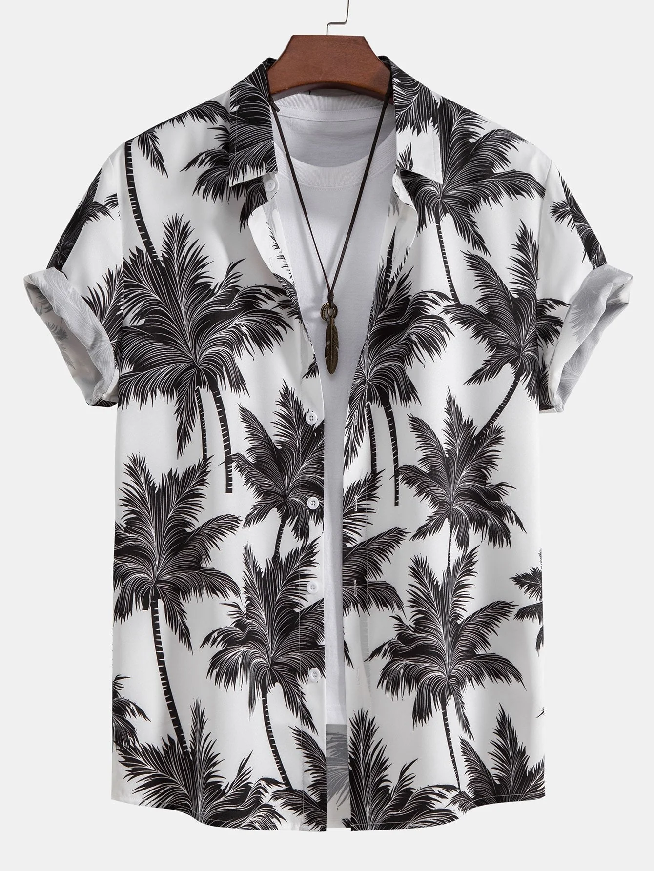 Gaudencio® | Palm Tree Print Button Up Shirt & Striped Swim Shorts - Image 3