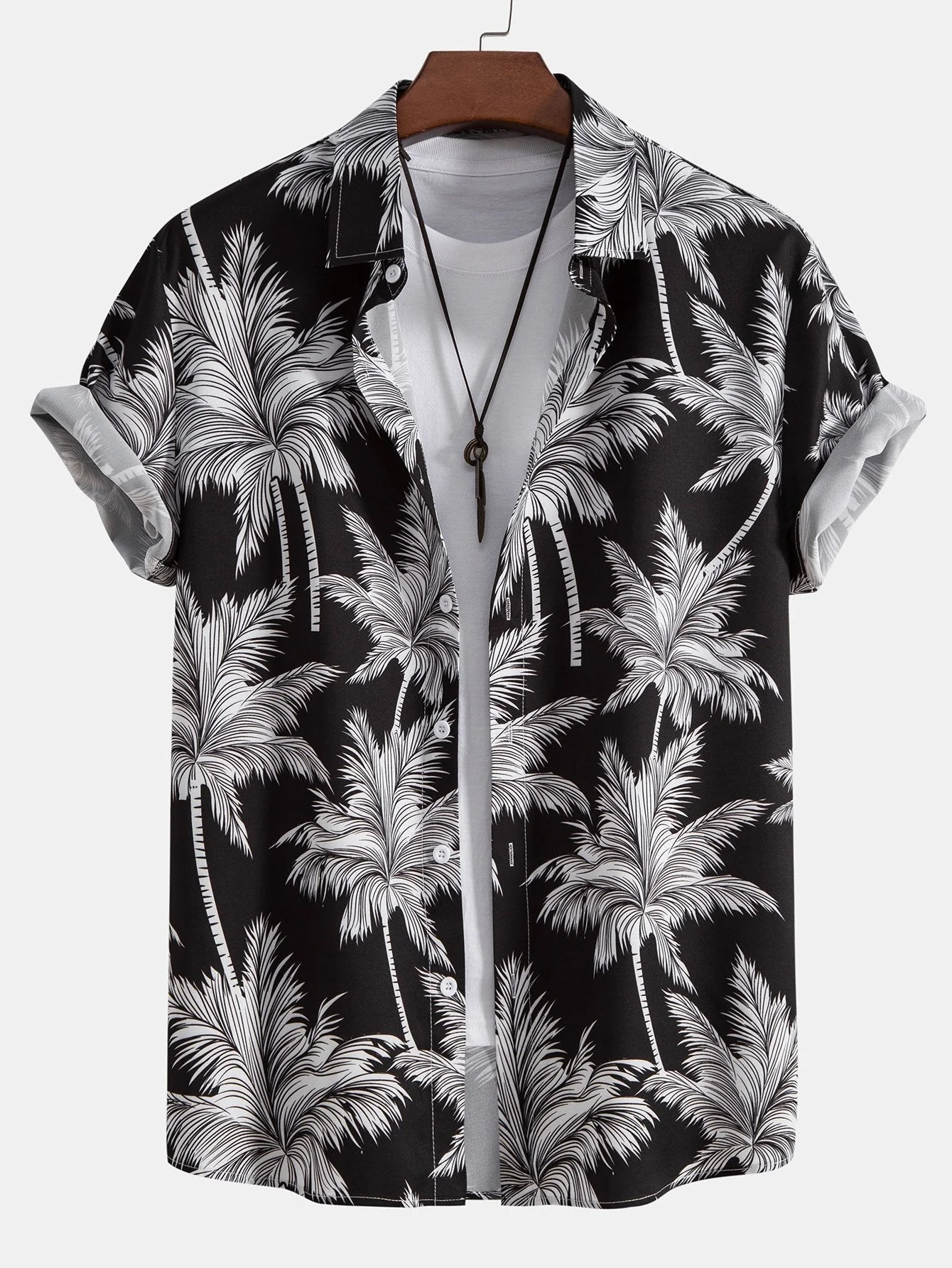 Gaudencio® | Palm Tree Print Button Up Shirt & Striped Swim Shorts - Image 5