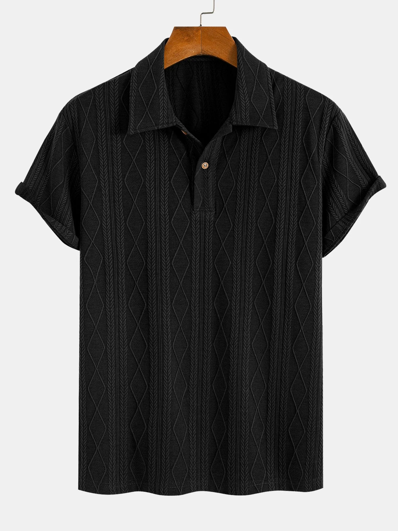 Gavin® | Knitted Geometric Rhombus Jacquard Polo - Image 4