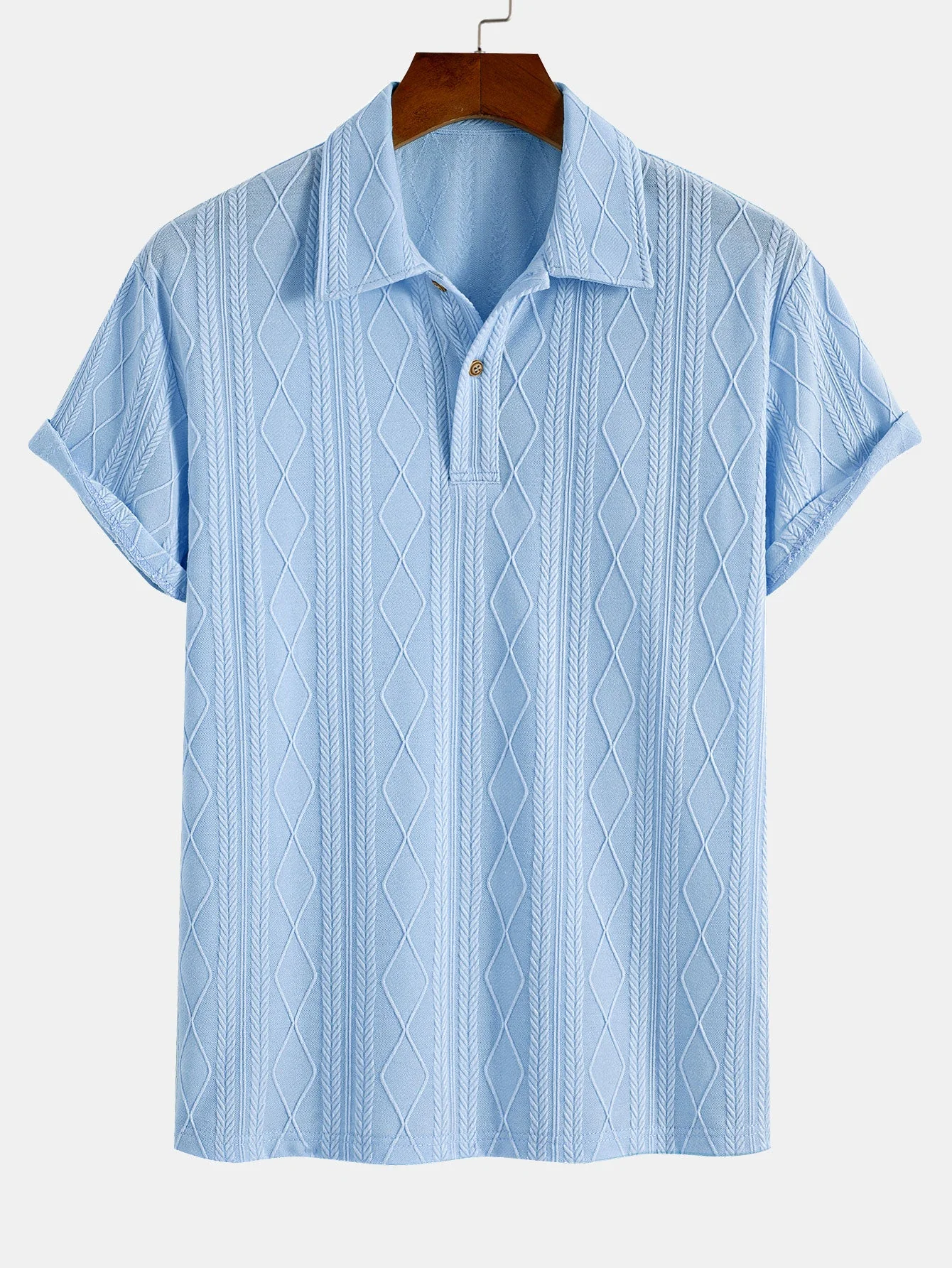 Gavin® | Knitted Geometric Rhombus Jacquard Polo - Image 5