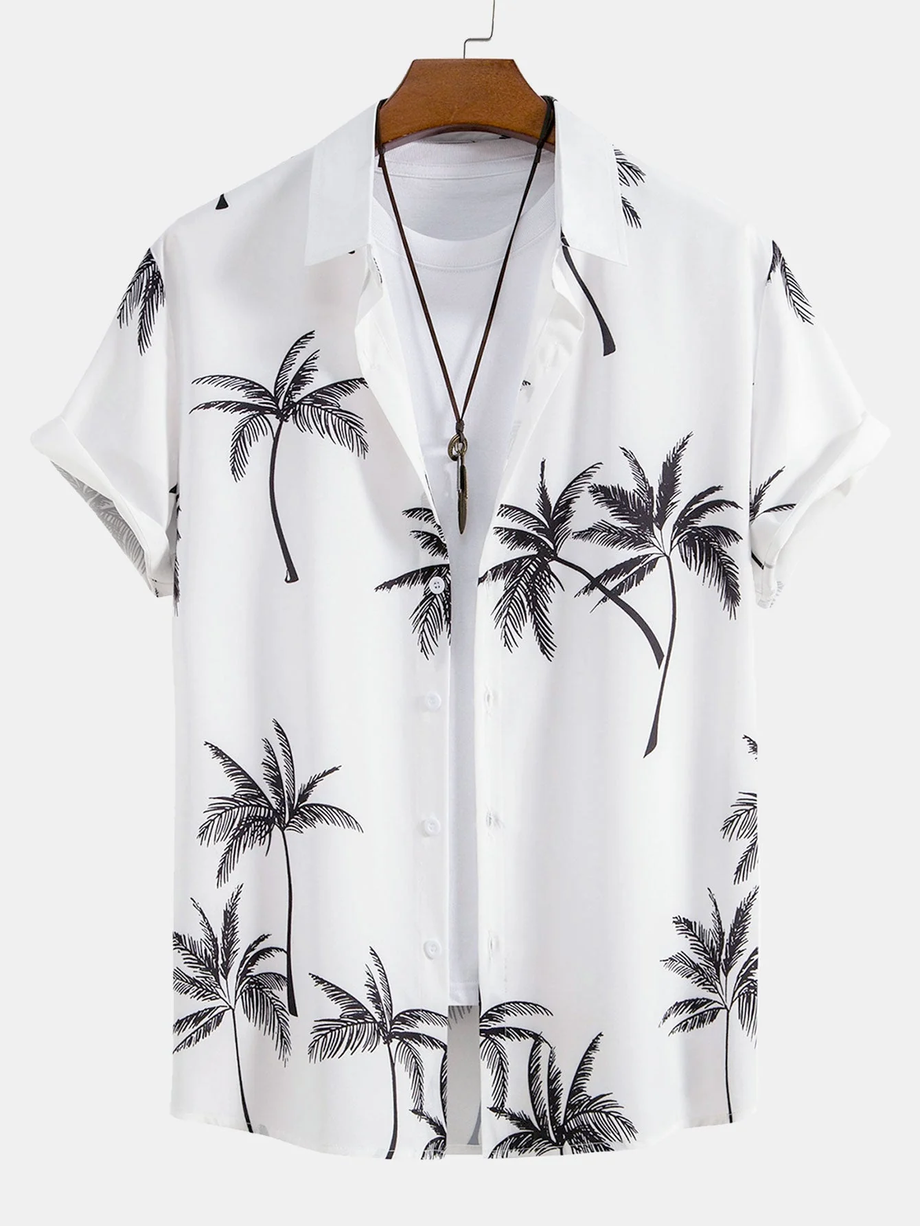 Gelasio® | Palm Tree Print Button Up Shirt & Striped Swim Shorts - Image 2