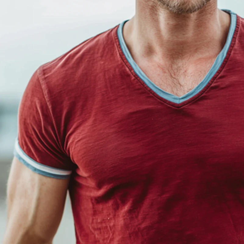 George | Men'S Retro Casual Colorblock V-Neck Short Sleeve T-Shirt - Image 3