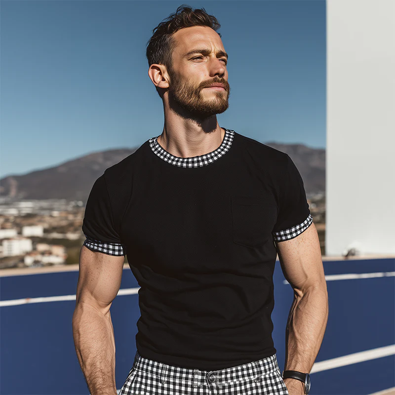 Gerald | Men'S Retro Casual Plaid Stitching Round Neck Short Sleeve T-Shirt - Image 3
