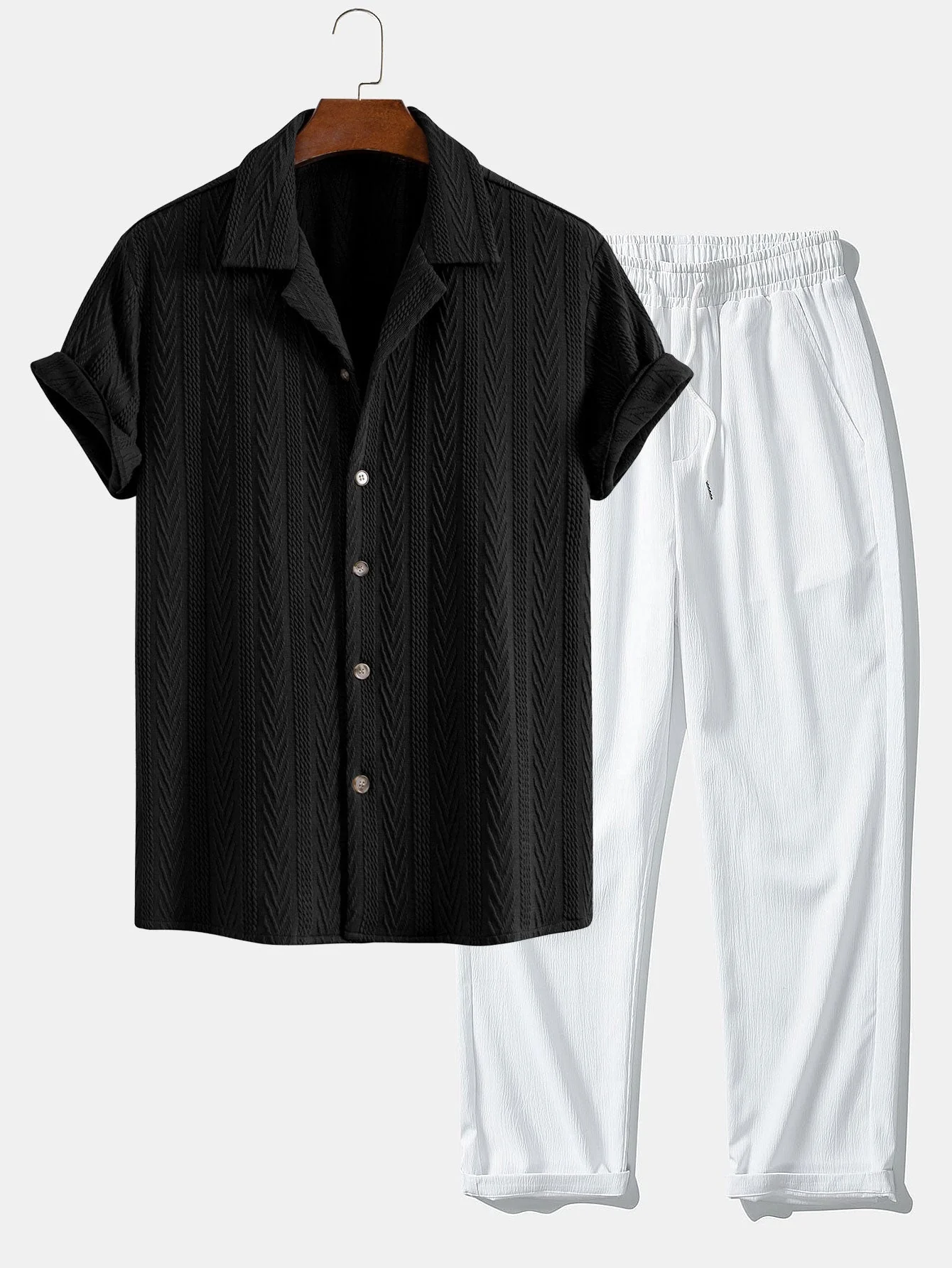 Gerard® | Texture Jacquard Cuban Shirt & Wrinkle Textured Straight Leg Pants - Image 4