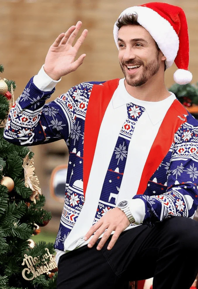 Gerardo® | Men’s 3D Chrisas Jumper With Suit And Tie Design - Image 2