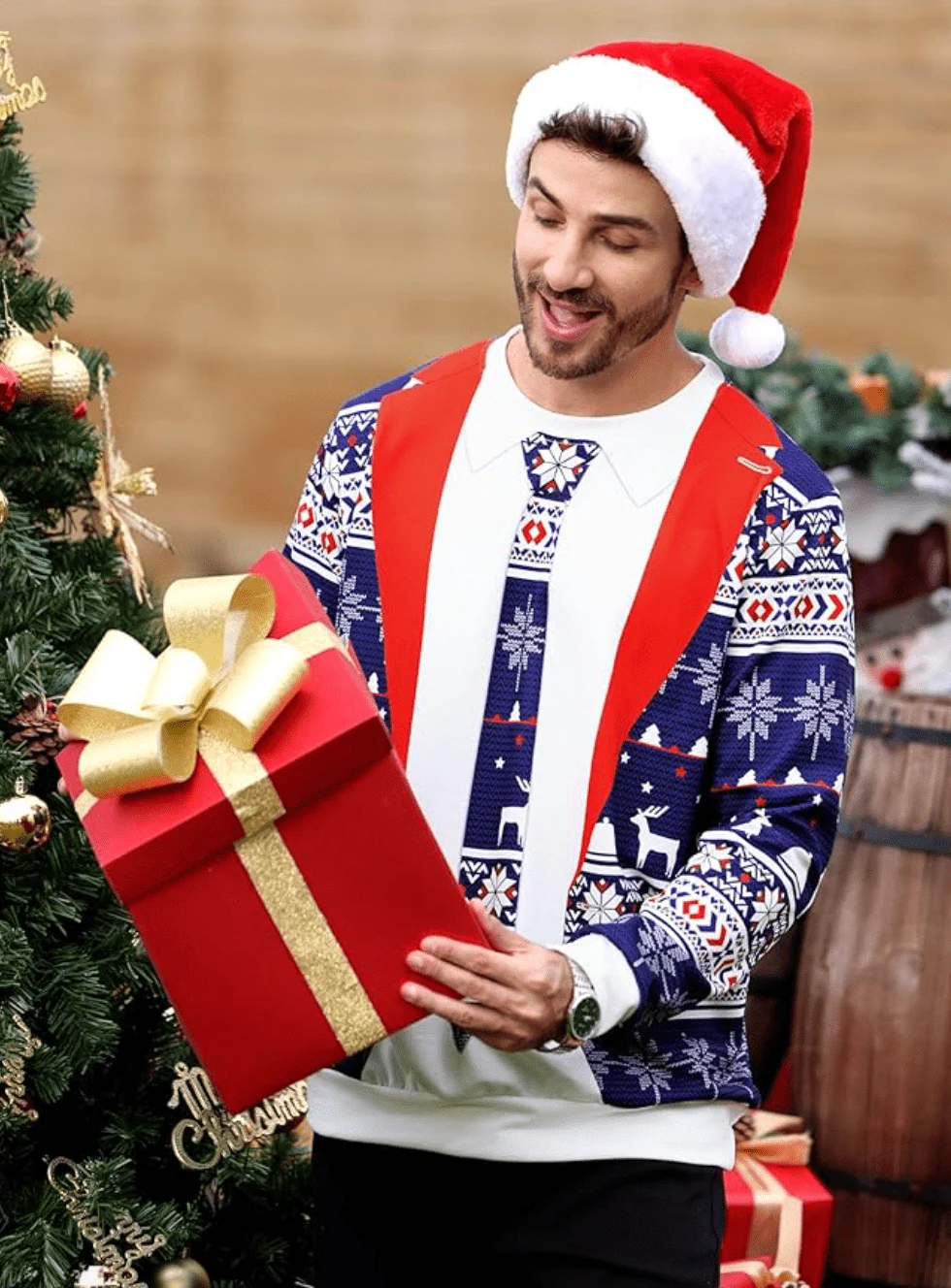 Gerardo® | Men’s 3D Chrisas Jumper With Suit And Tie Design - Image 4