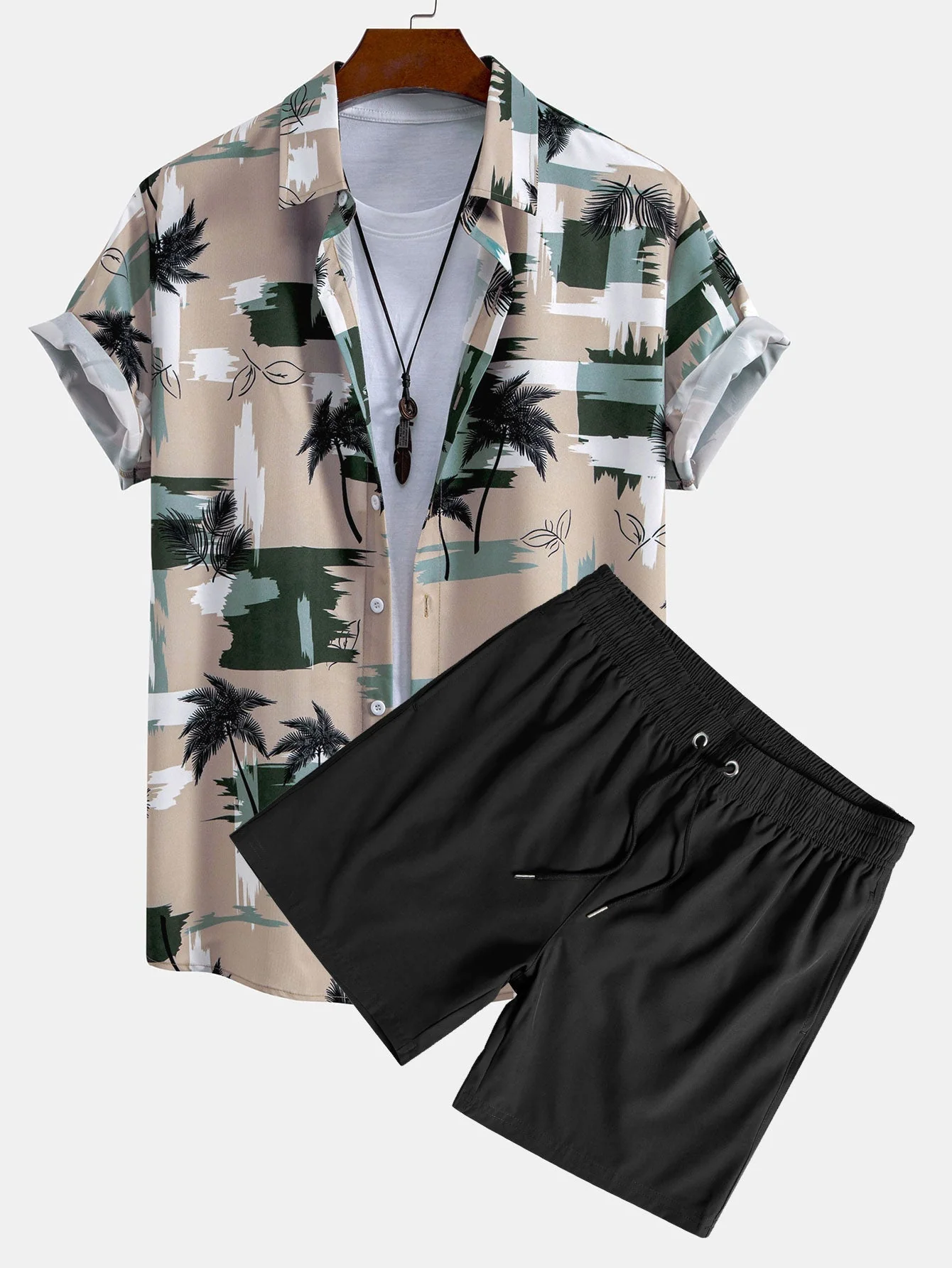 Gerardo® | Palm Tree Color Block Print Button Up Shirt & Swim Shorts - Image 2