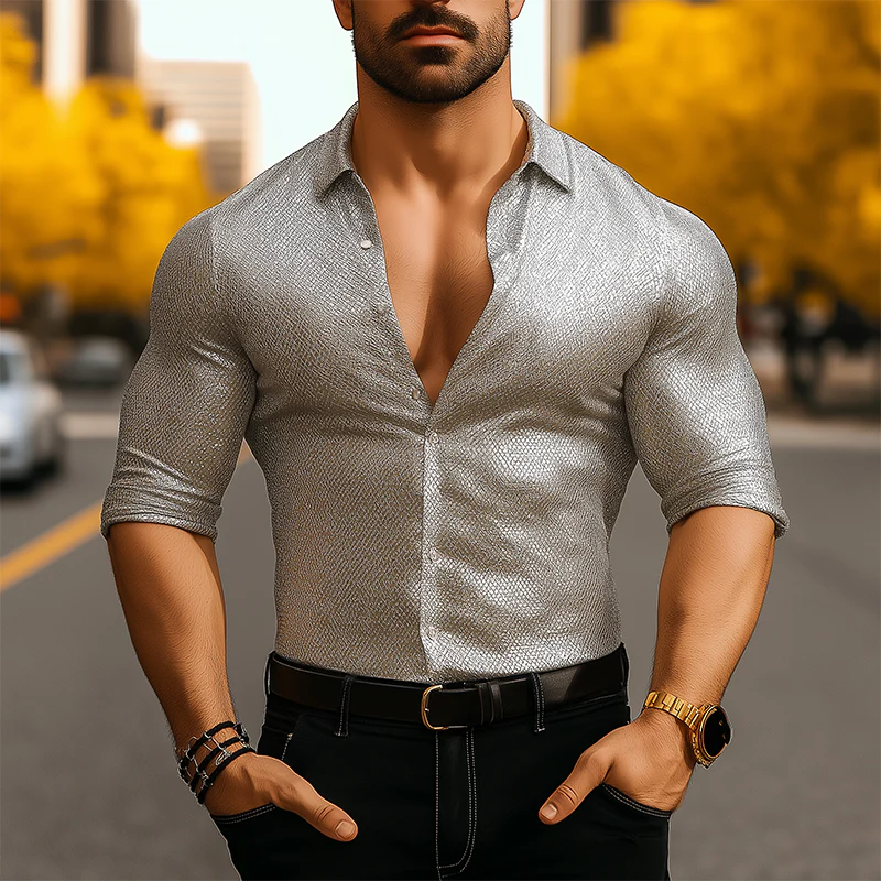 Gerardo | Men'S Summer Fashion Textured Fabric Long Sleeve Shirt - Image 2