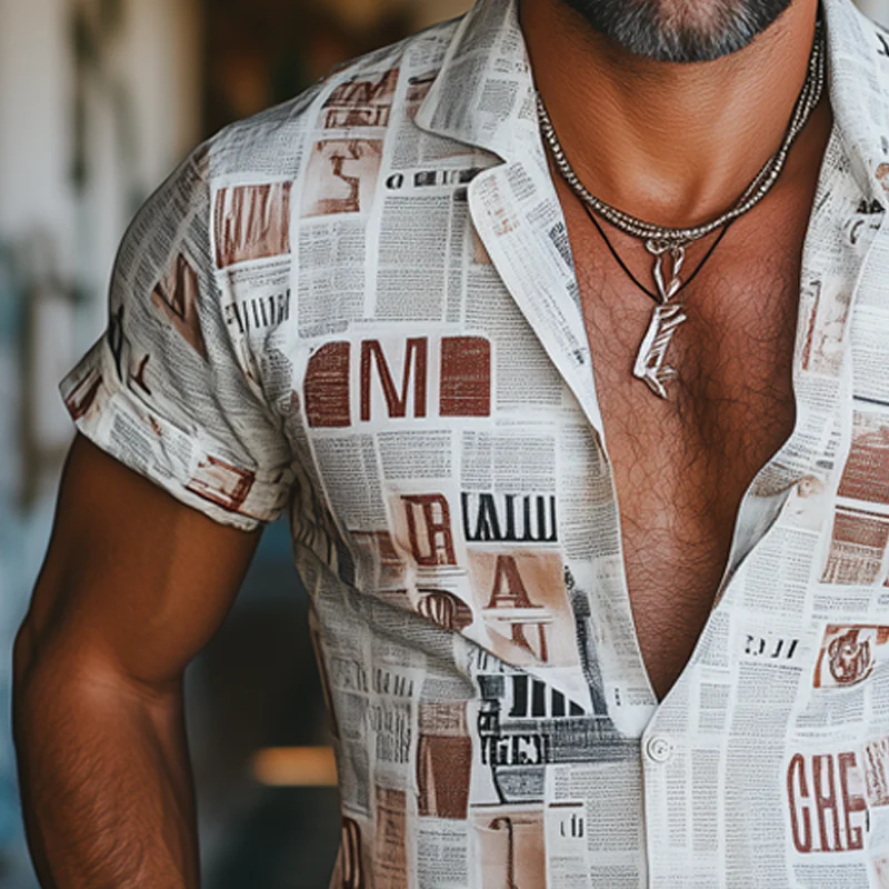 Glenn | Men'S Summer Fashion Newspaper Printed Short Sleeve Shirt - Image 4