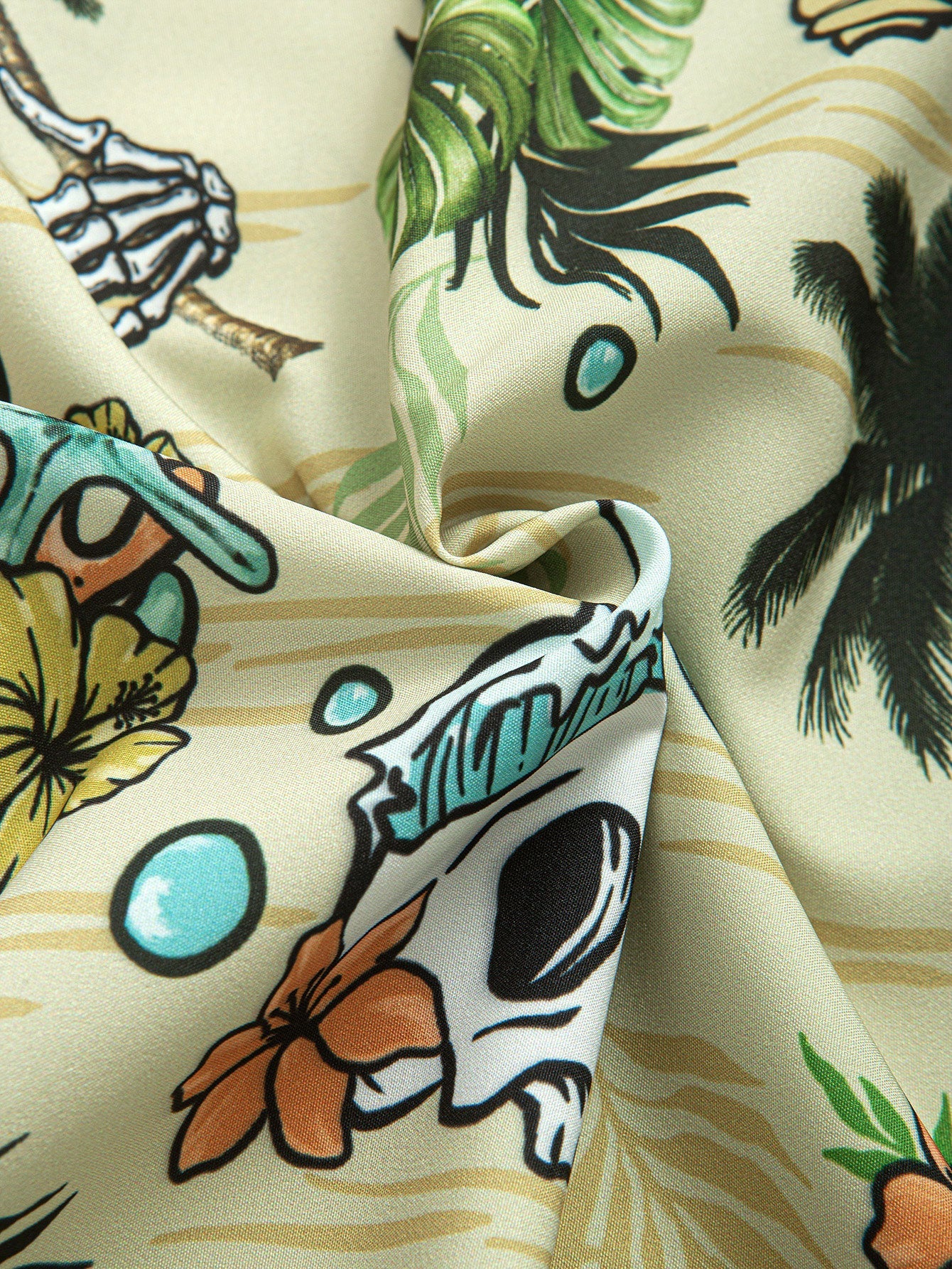 Gonzalo® | Tropical Wilderness Skull Print Button Up Shirt & Man Mid Length Drawstring Swim Shorts - Image 11