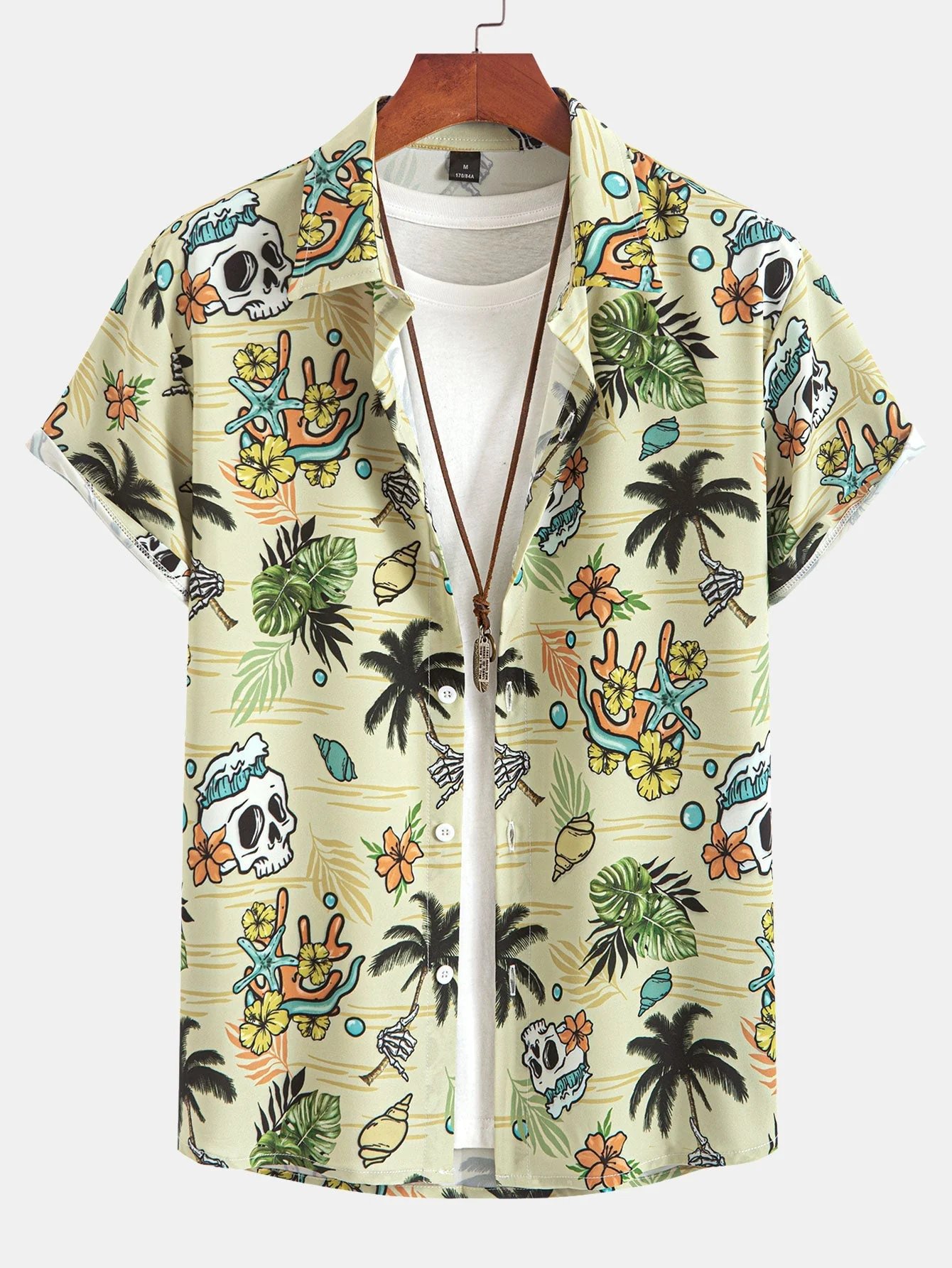 Gonzalo® | Tropical Wilderness Skull Print Button Up Shirt & Man Mid Length Drawstring Swim Shorts - Image 3