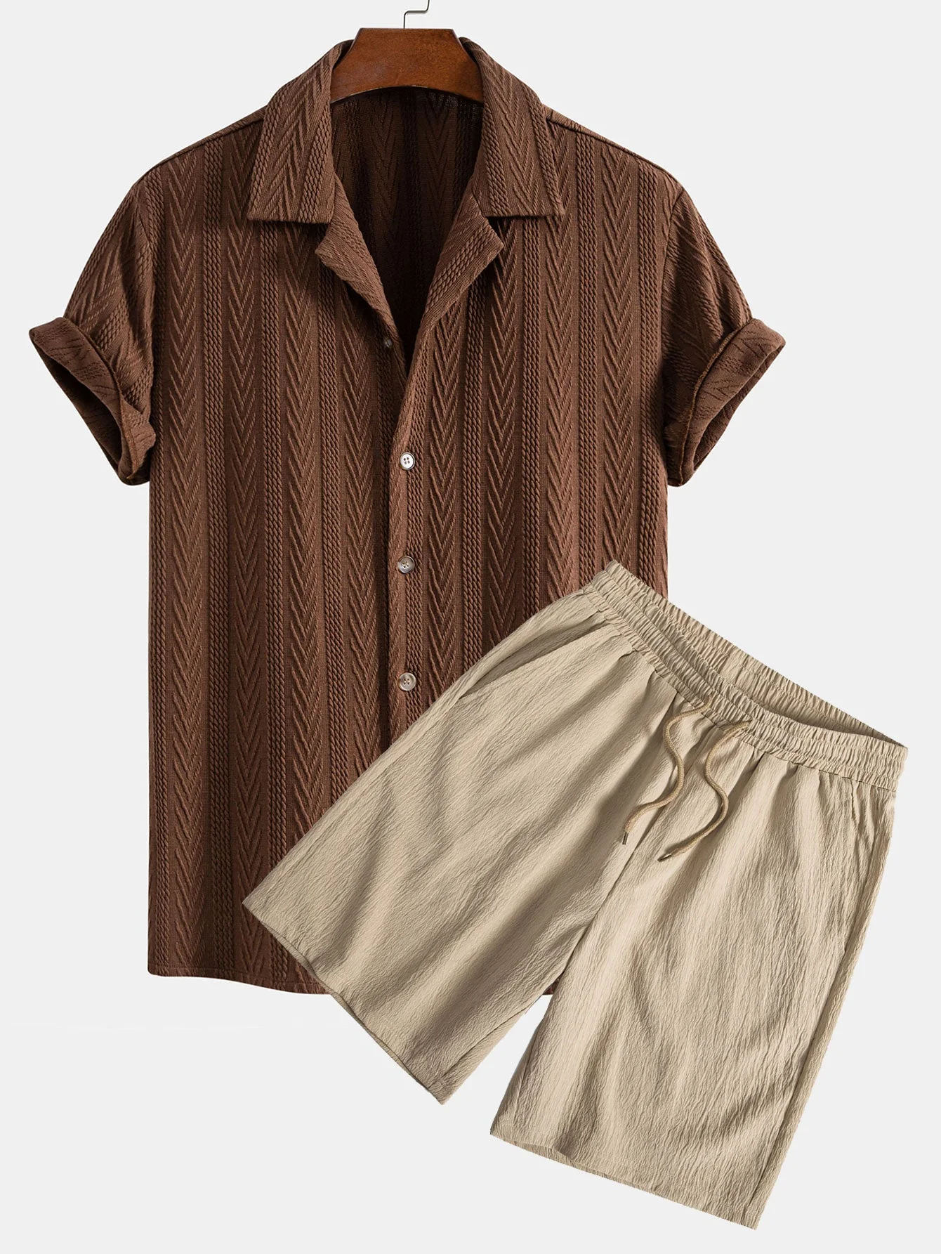 Gordon® | Texture Jacquard Cuban Shirt & Crinkled Textured Drawstring Shorts - Image 2