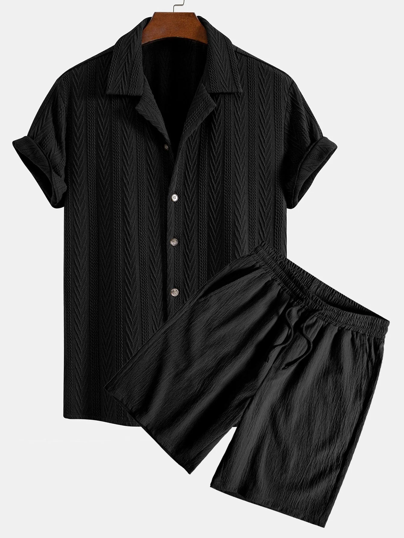 Gordon® | Texture Jacquard Cuban Shirt & Crinkled Textured Drawstring Shorts - Image 3