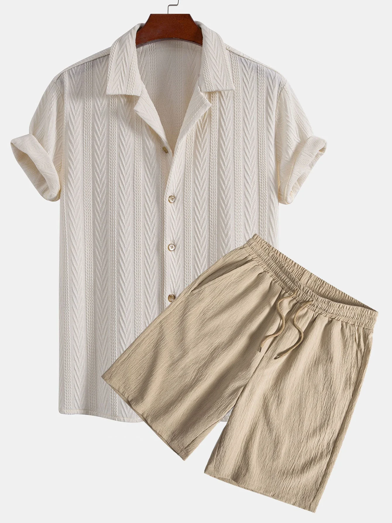 Gordon® | Texture Jacquard Cuban Shirt & Crinkled Textured Drawstring Shorts - Image 4