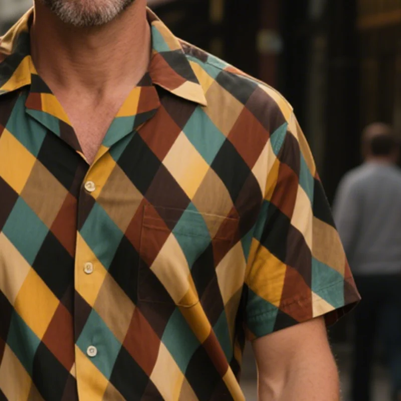 Gordon | Men'S Retro Casual Plaid Print Lapel Short Sleeve Shirt - Image 3