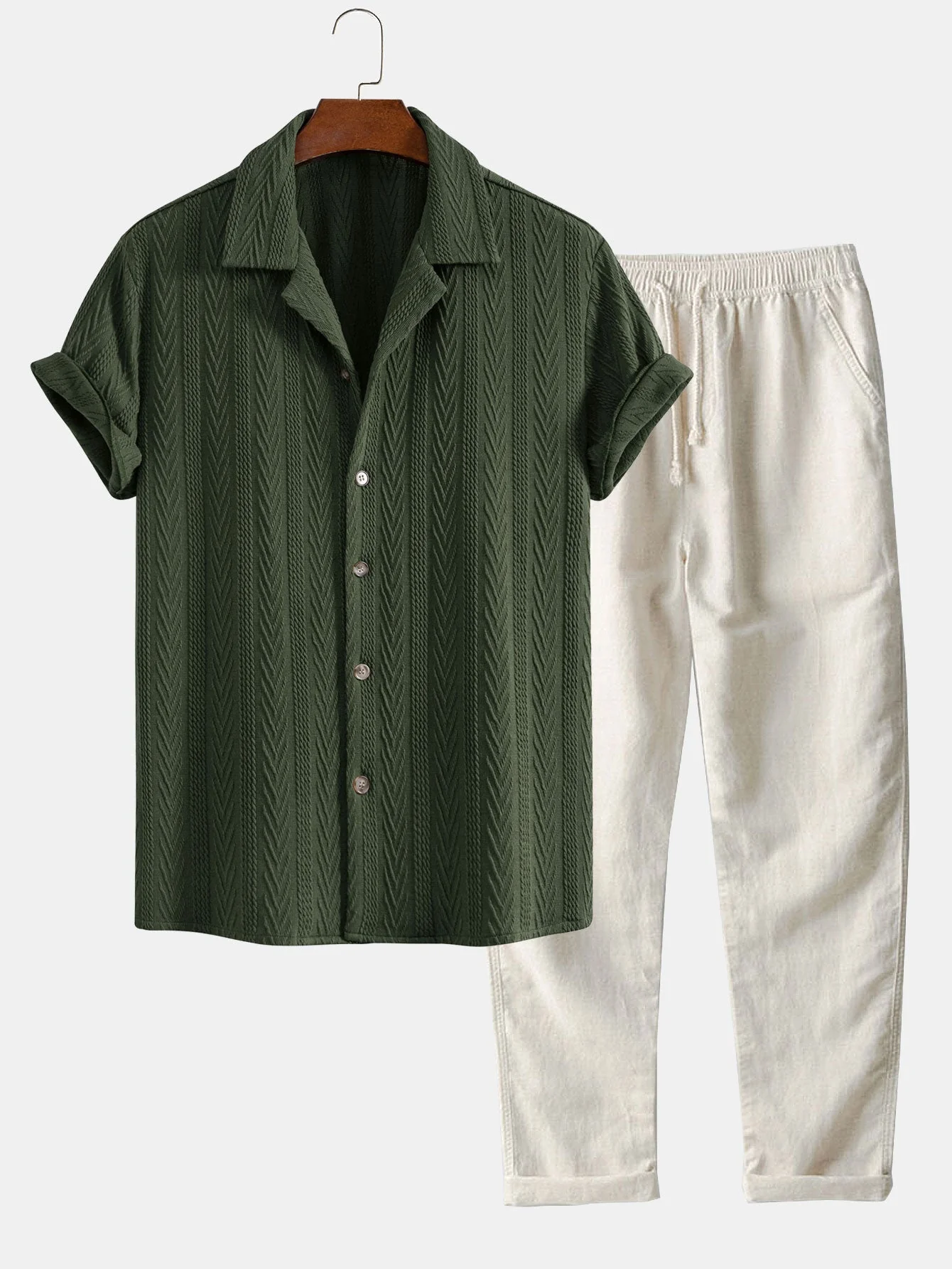 Graham® | Texture Jacquard Cuban Shirt & Straight Leg Linen Pants - Image 2