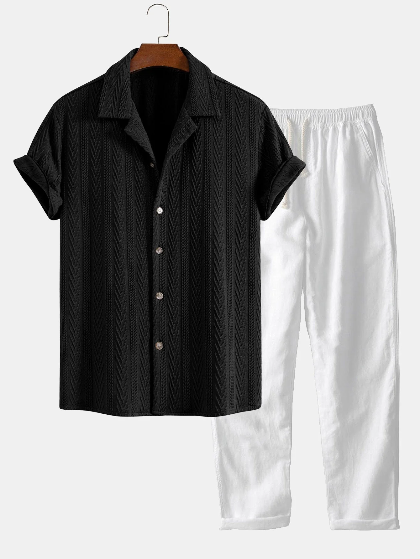 Graham® | Texture Jacquard Cuban Shirt & Straight Leg Linen Pants - Image 4