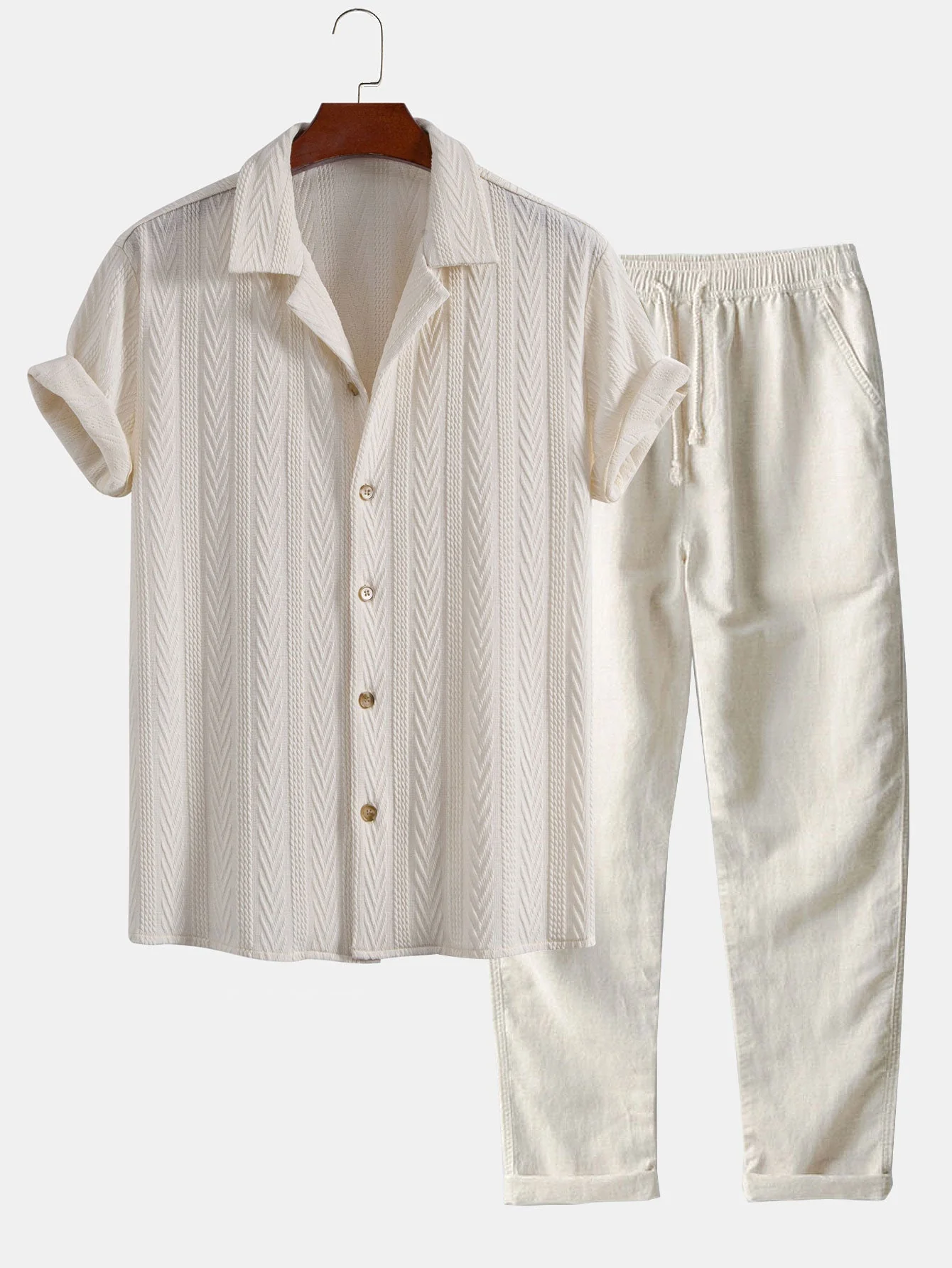 Graham® | Texture Jacquard Cuban Shirt & Straight Leg Linen Pants - Image 6