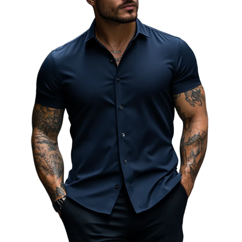 Graham | Men'S Casual Soft Breathable Cotton Lapel Slim Fit Short Sleeve Shirt - Image 2