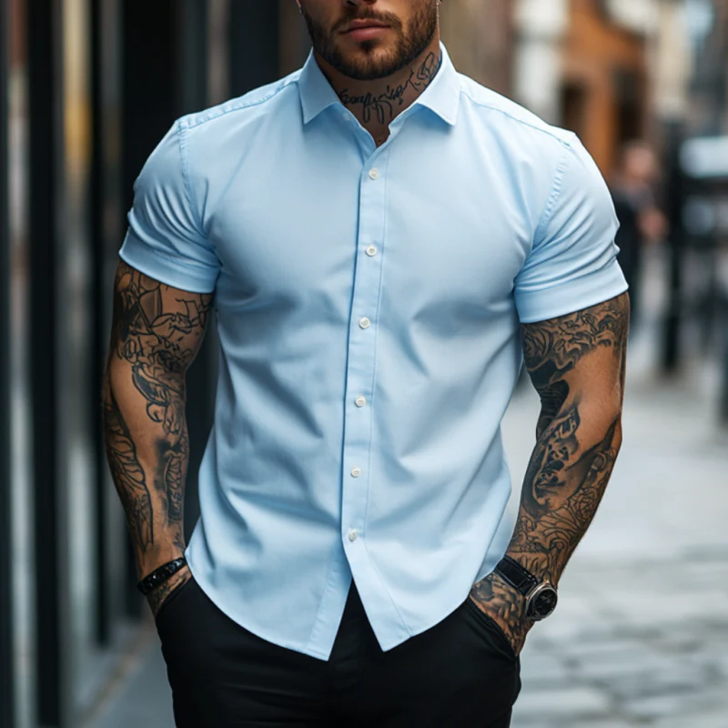 Graham | Men'S Casual Soft Breathable Cotton Lapel Slim Fit Short Sleeve Shirt - Image 3