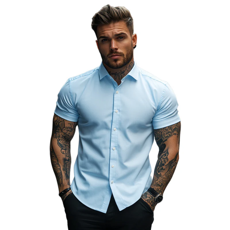 Graham | Men'S Casual Soft Breathable Cotton Lapel Slim Fit Short Sleeve Shirt - Image 4