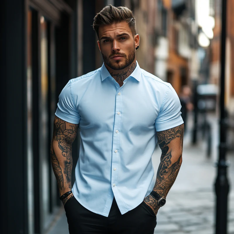 Graham | Men'S Casual Soft Breathable Cotton Lapel Slim Fit Short Sleeve Shirt - Image 5