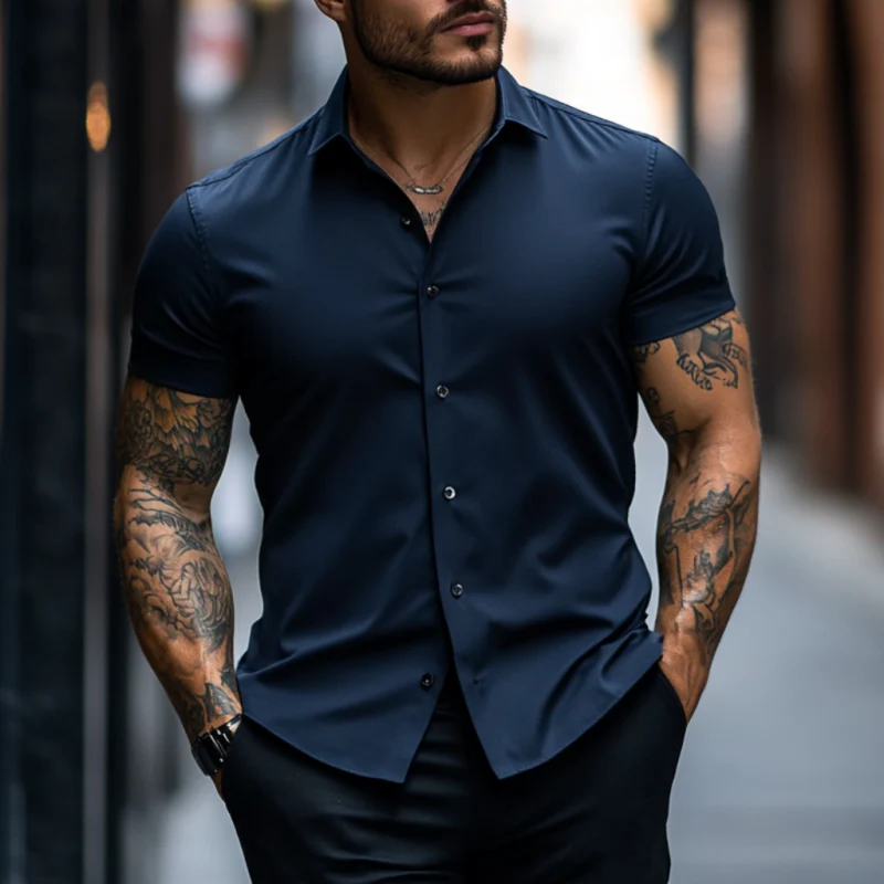 Graham | Men'S Casual Soft Breathable Cotton Lapel Slim Fit Short Sleeve Shirt - Image 6