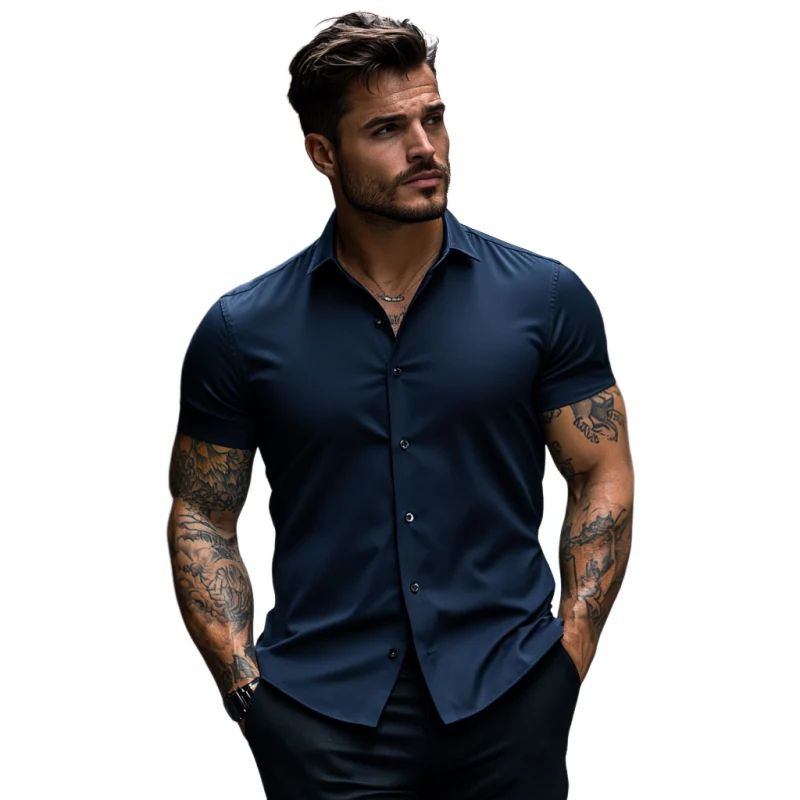 Graham | Men'S Casual Soft Breathable Cotton Lapel Slim Fit Short Sleeve Shirt - Image 7