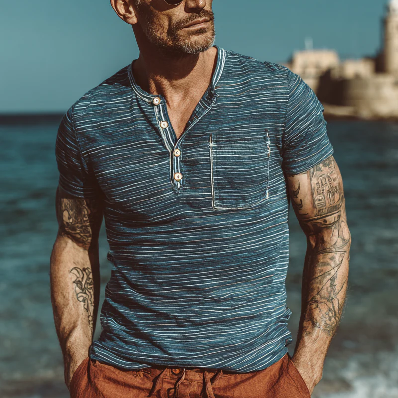Grant | Men'S Stripe Print Henley Neck Short Sleeve T-Shirt - Image 3