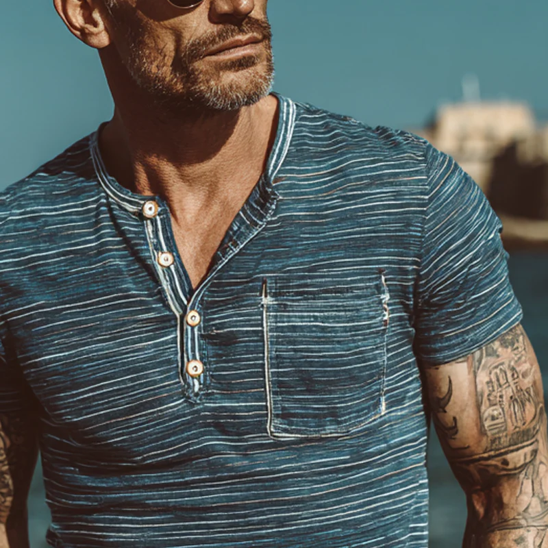 Grant | Men'S Stripe Print Henley Neck Short Sleeve T-Shirt - Image 4