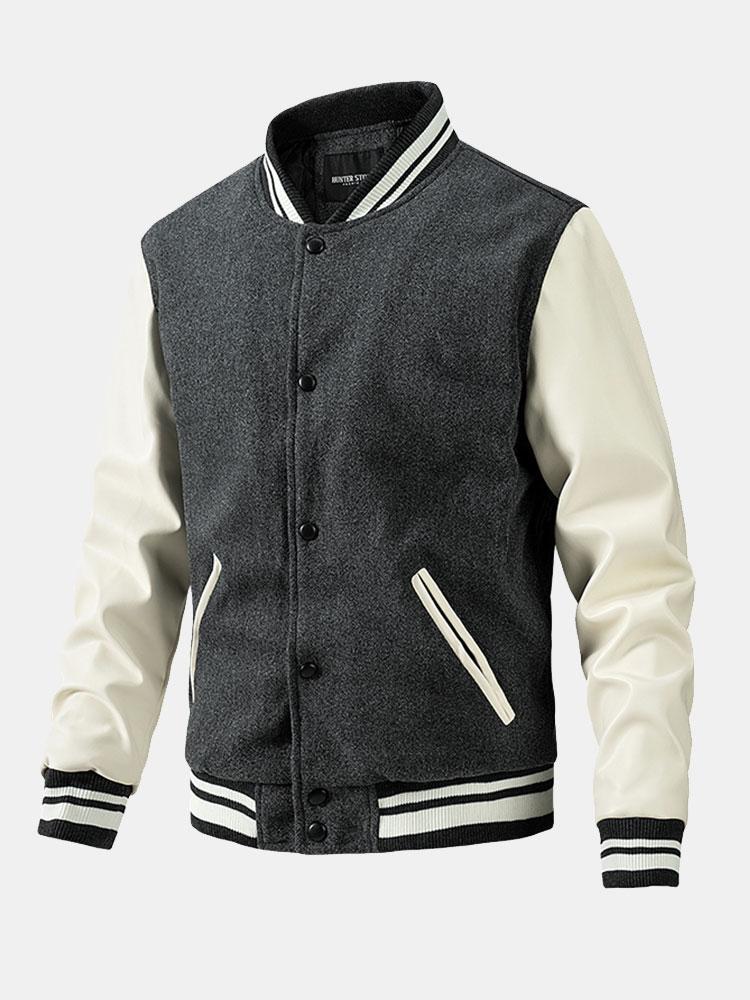 Grayson | Contrast Wool Look PU Baseball Jacket - Image 10
