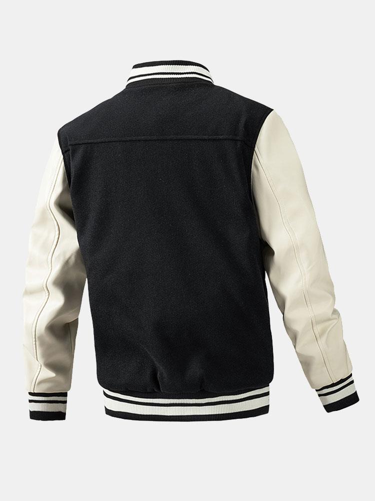 Grayson | Contrast Wool Look PU Baseball Jacket - Image 11