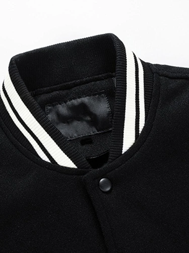 Grayson | Contrast Wool Look PU Baseball Jacket - Image 12