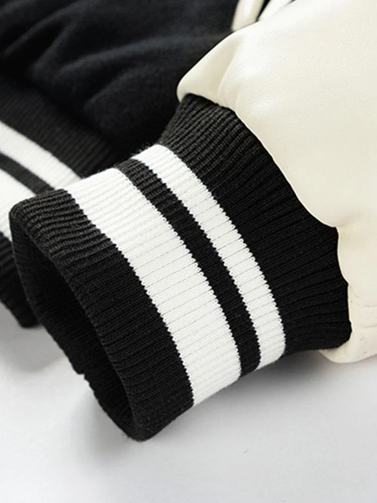 Grayson | Contrast Wool Look PU Baseball Jacket - Image 3