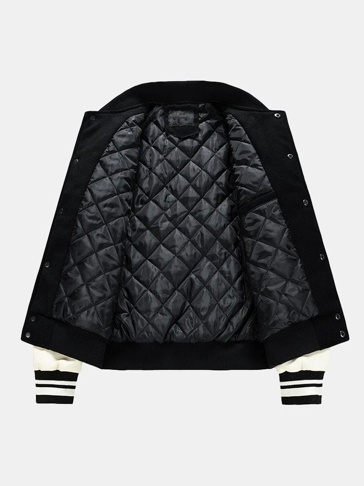 Grayson | Contrast Wool Look PU Baseball Jacket - Image 5