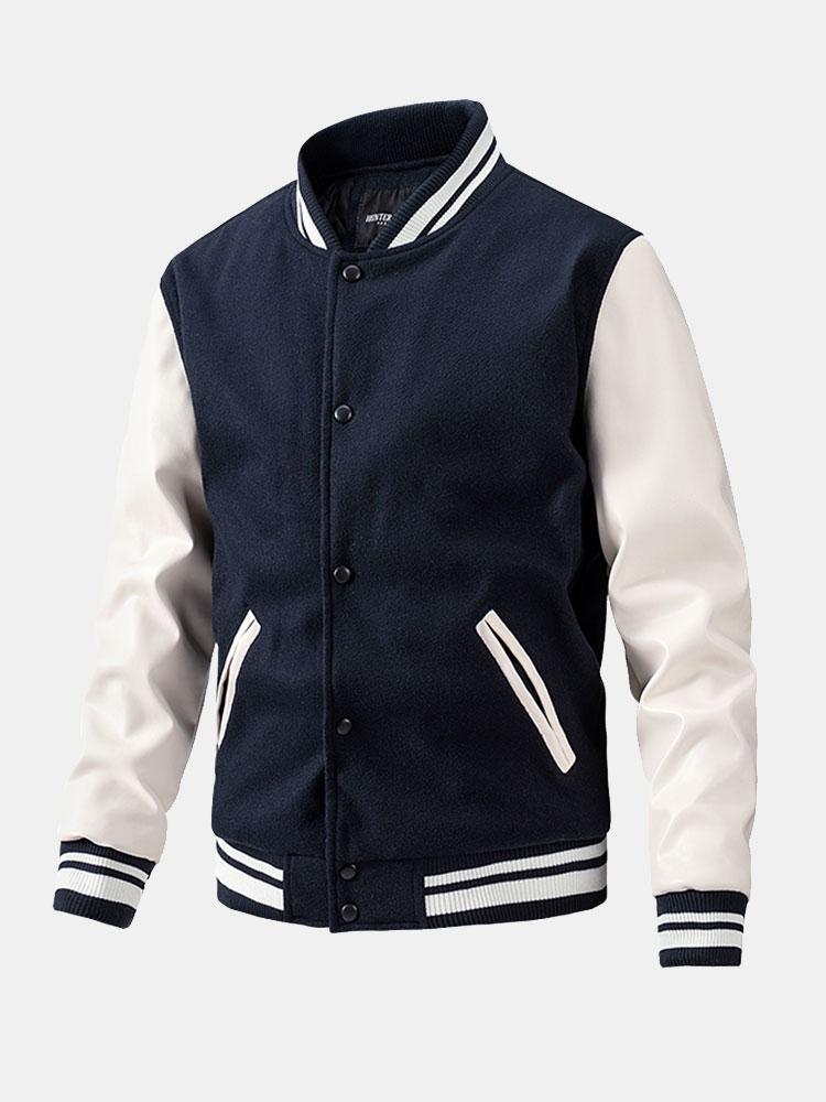 Grayson | Contrast Wool Look PU Baseball Jacket - Image 6