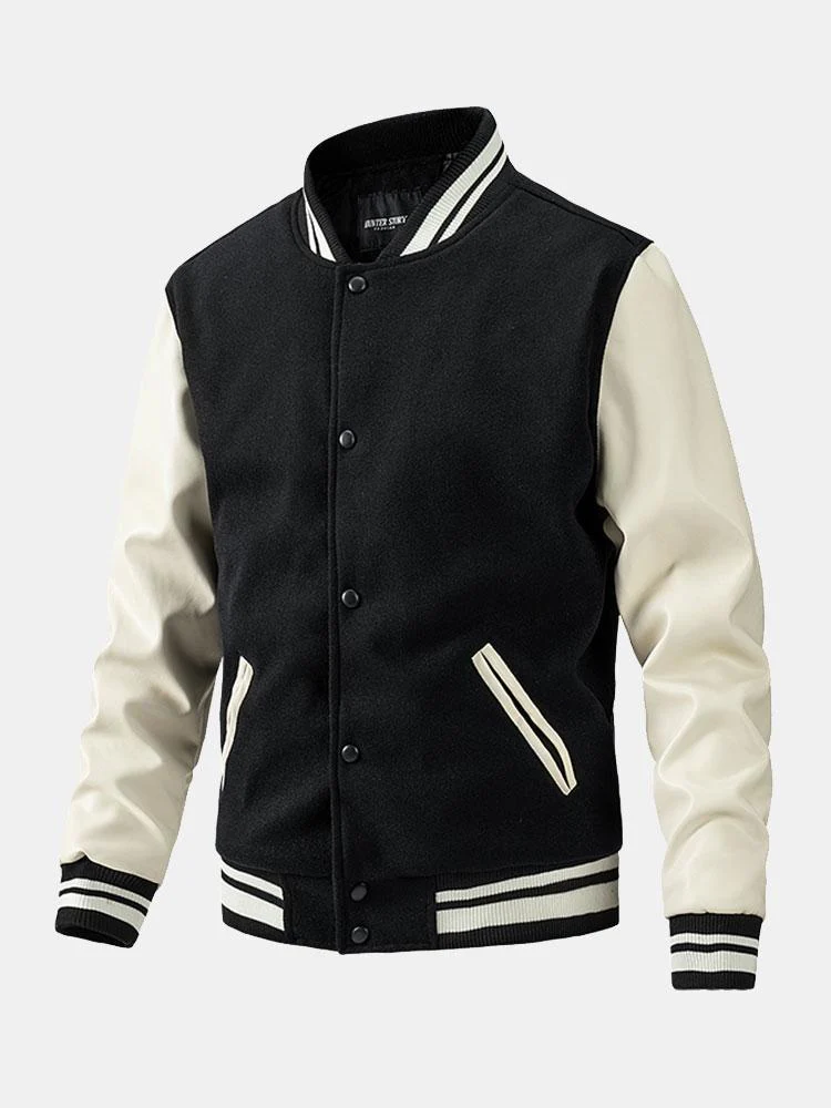 Grayson | Contrast Wool Look PU Baseball Jacket - Image 7