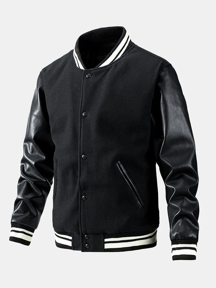 Grayson | Contrast Wool Look PU Baseball Jacket - Image 8