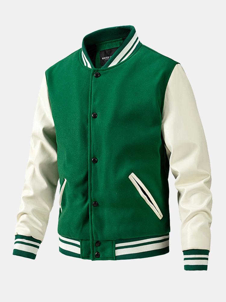 Grayson | Contrast Wool Look PU Baseball Jacket - Image 9