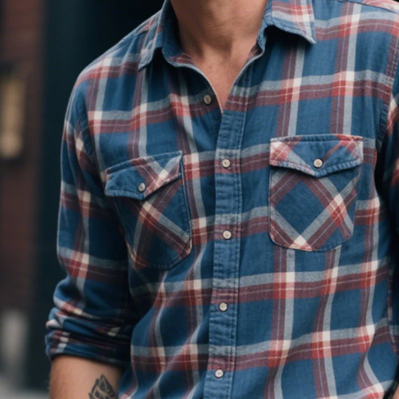Greg | Men'S Retro Casual Plaid Print Pocket Lapel Long Sleeve Shirt - Image 3