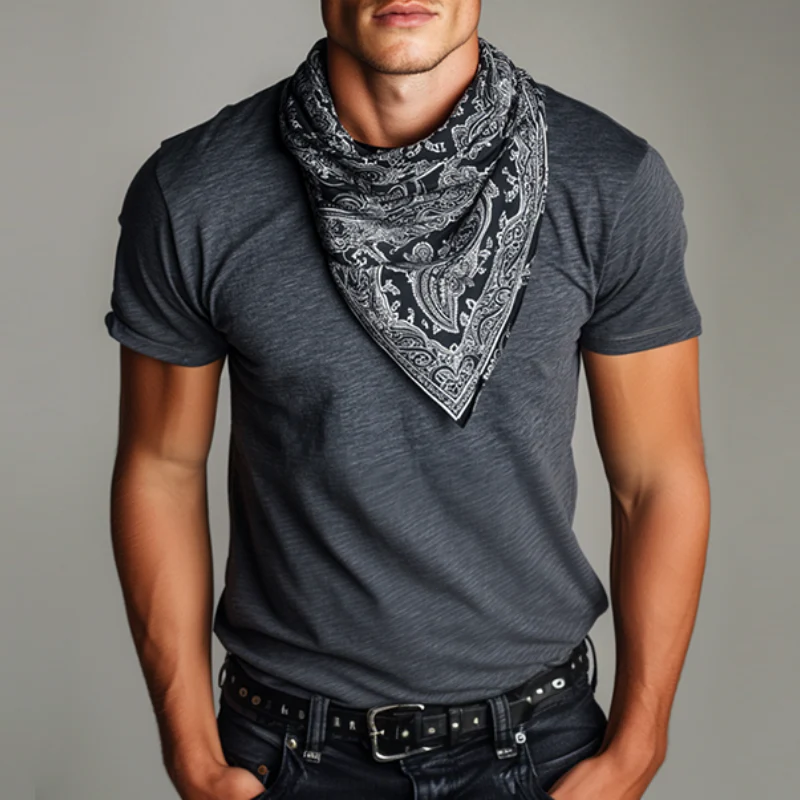 Gregory | Men'S Retro Casual Perris Printed Silk Scarf Fake Two-Piece Round Neck Short Sleeve T-Shirt - Image 2