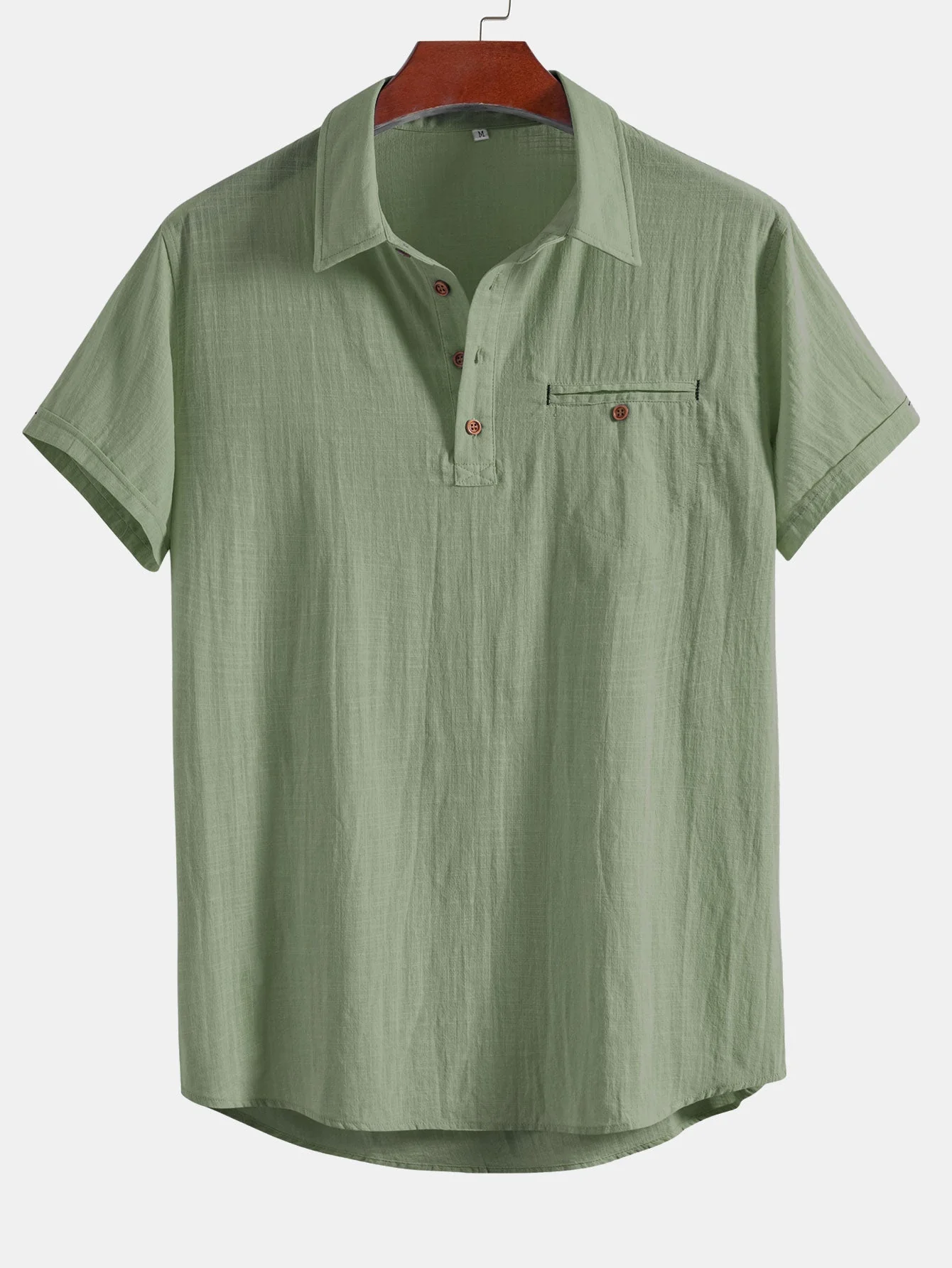 Guarionex® | Short Sleeve Linen Look Polo Collar Shirt - Image 11