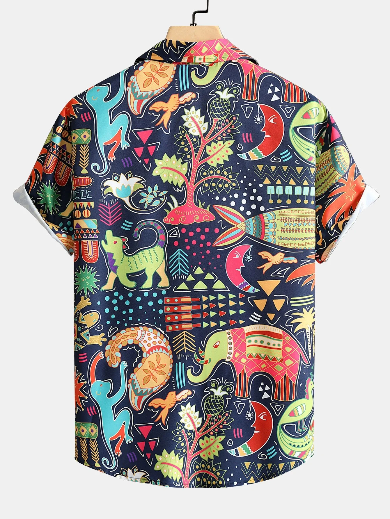 Guillermo® | Cartoon Animal And Plant Print Button Up Shirt - Image 2