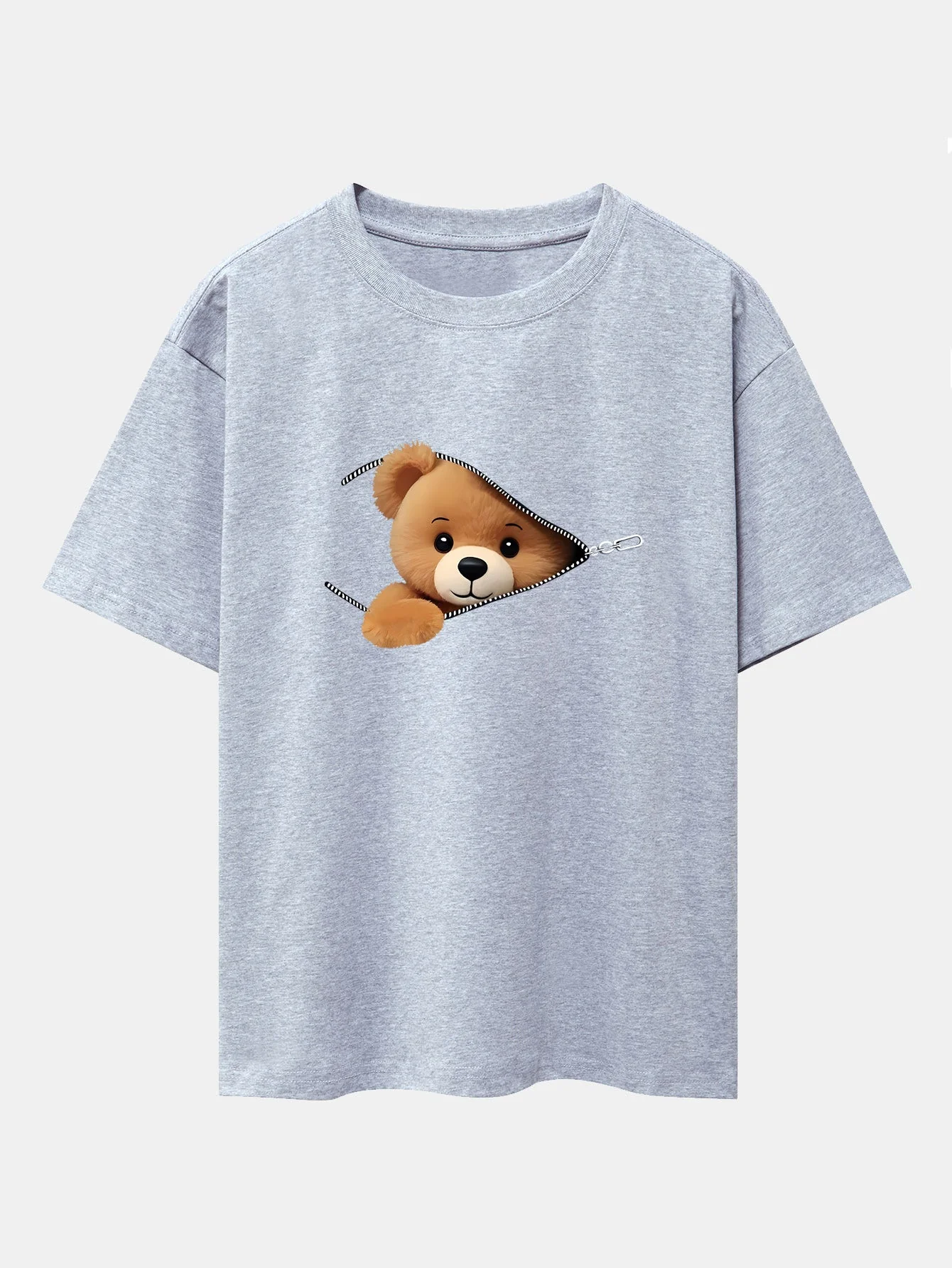 Gumersindo® | Zipper Bear Print Drop Shoulder Oversize T-Shirt - Image 13