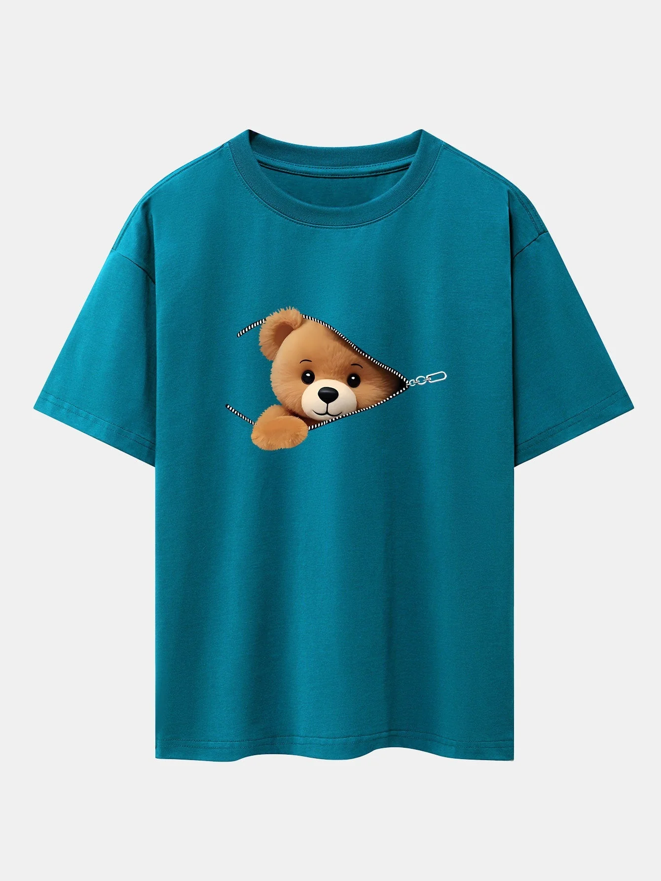 Gumersindo® | Zipper Bear Print Drop Shoulder Oversize T-Shirt - Image 2