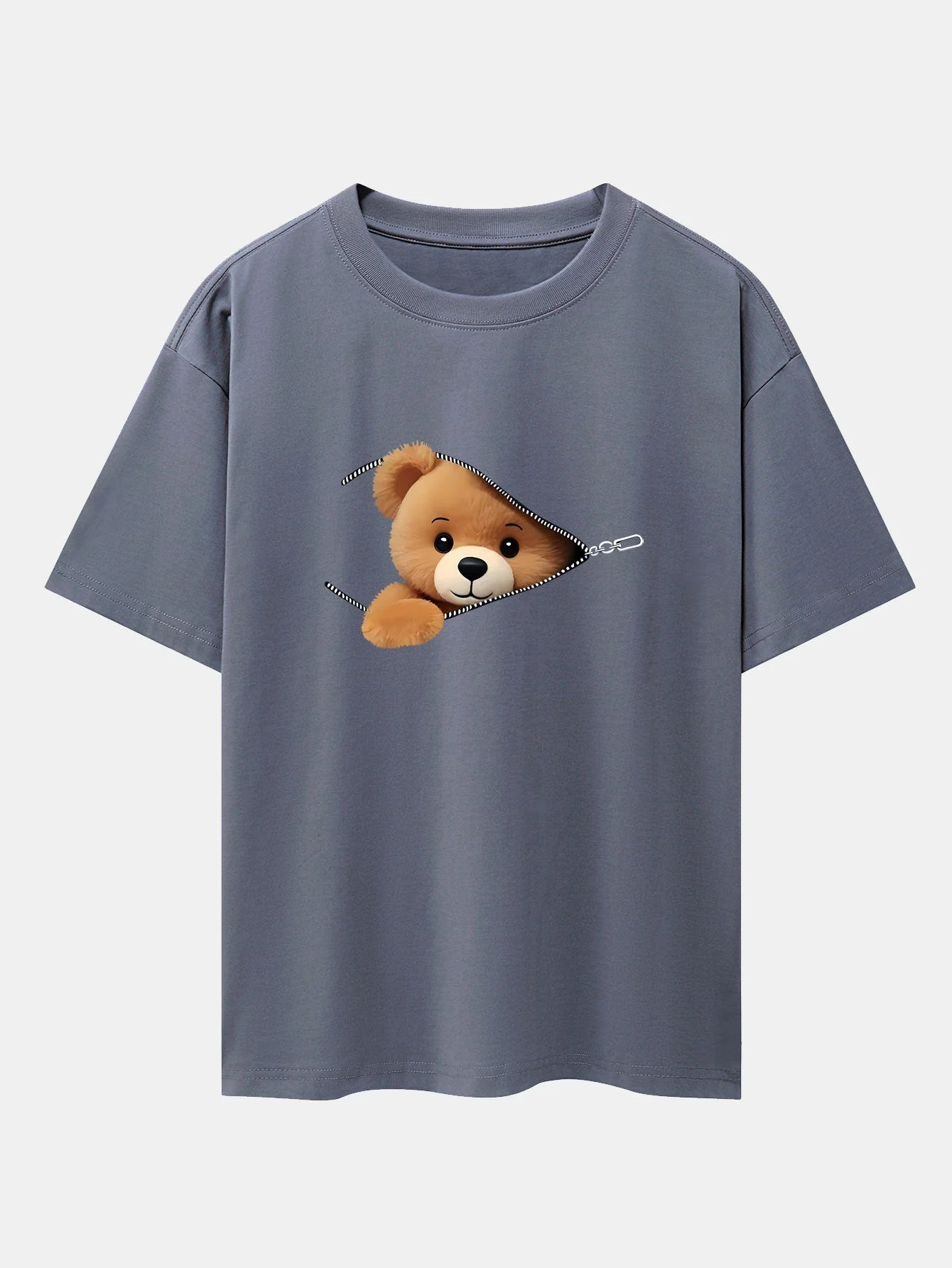Gumersindo® | Zipper Bear Print Drop Shoulder Oversize T-Shirt - Image 4