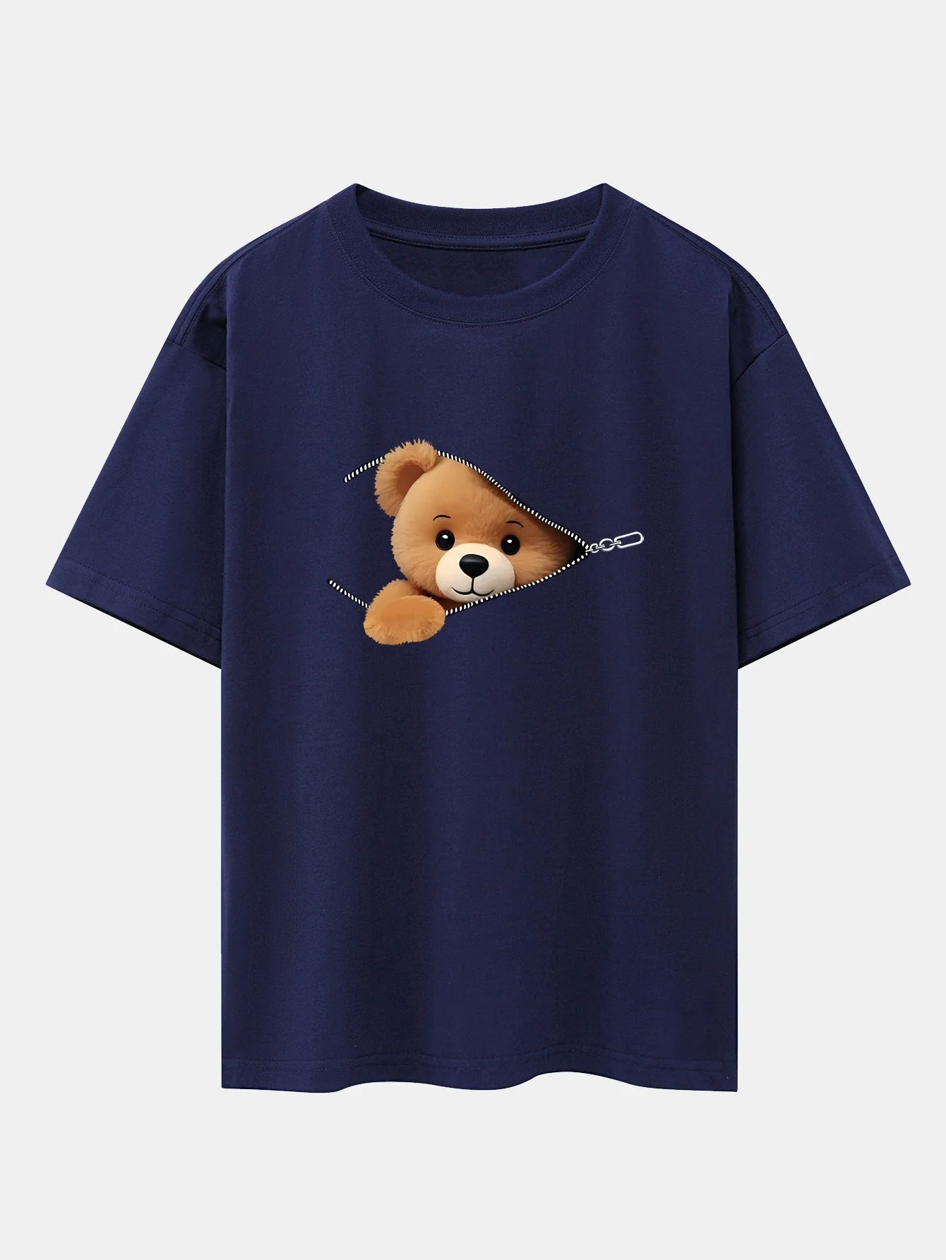 Gumersindo® | Zipper Bear Print Drop Shoulder Oversize T-Shirt - Image 8