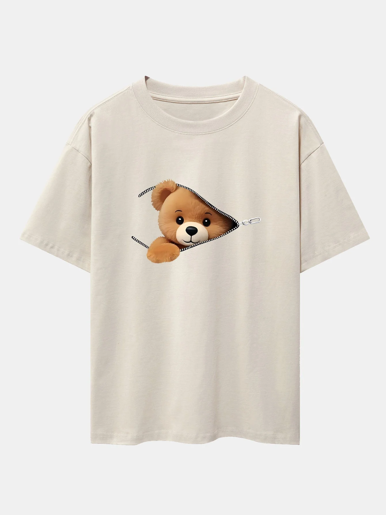 Gumersindo® | Zipper Bear Print Drop Shoulder Oversize T-Shirt - Image 9