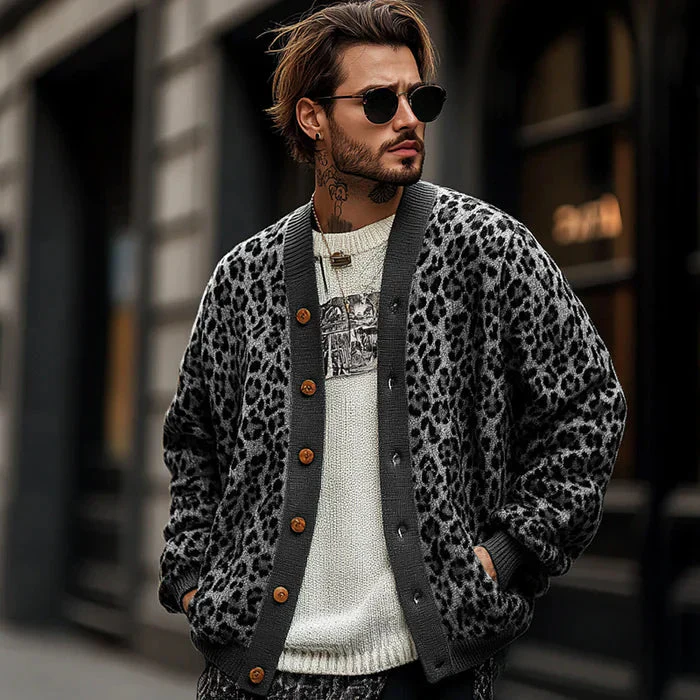 Gustav® | Fashionable Men'S Leopard Print Cardigan - Image 2